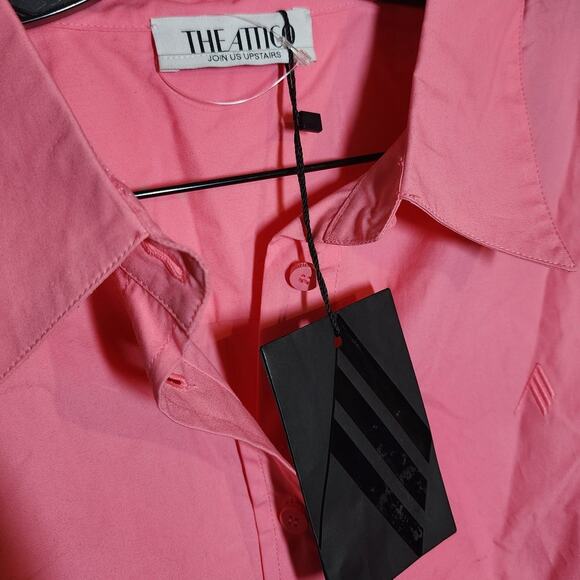 THE ATTICO Diana Shirt Cotton Poplin Cut Out Button Down in 266 Hot Pink Barbie - Picture 7 of 14